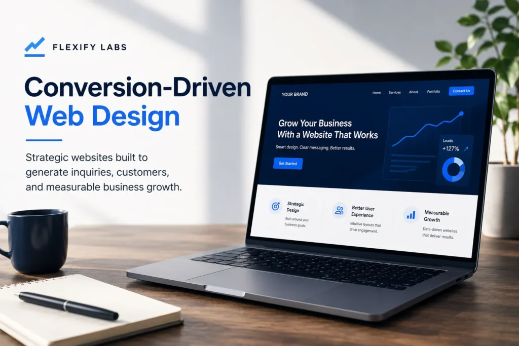 Modern conversion-driven web design workspace with website analytics and business growth interface