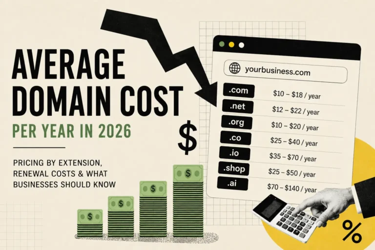 Average domain costs per year for common website extensions in 2026
