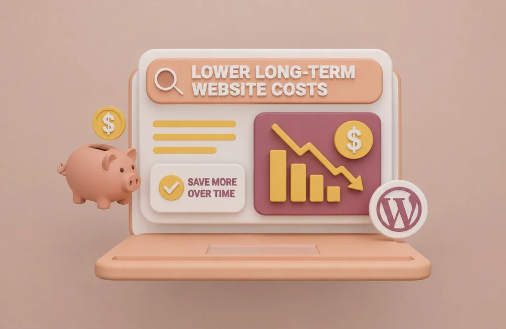Illustration of WordPress website hosting and lower long-term business website costs