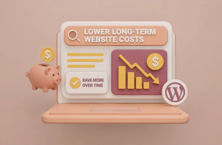Illustration of WordPress website hosting and lower long-term business website costs