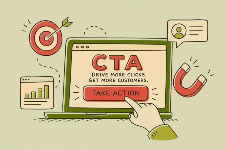 Illustration of CTA best practices showing a website call-to-action button designed to improve website conversions and generate more leads.